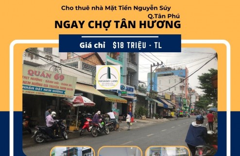 Cho thuê nhà Mặt Tiền chợ Tân Hương 104m2, 1LẦU, 18 triệu